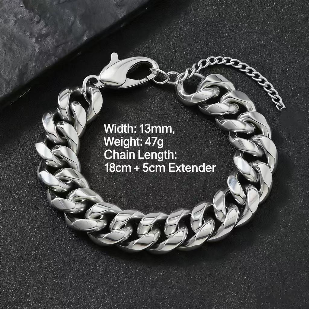HNSP 316L Stainless Steel 13MM/15MM Cuban Link Chain Bracelet For Men Punk Street Hip Hop  Accessories