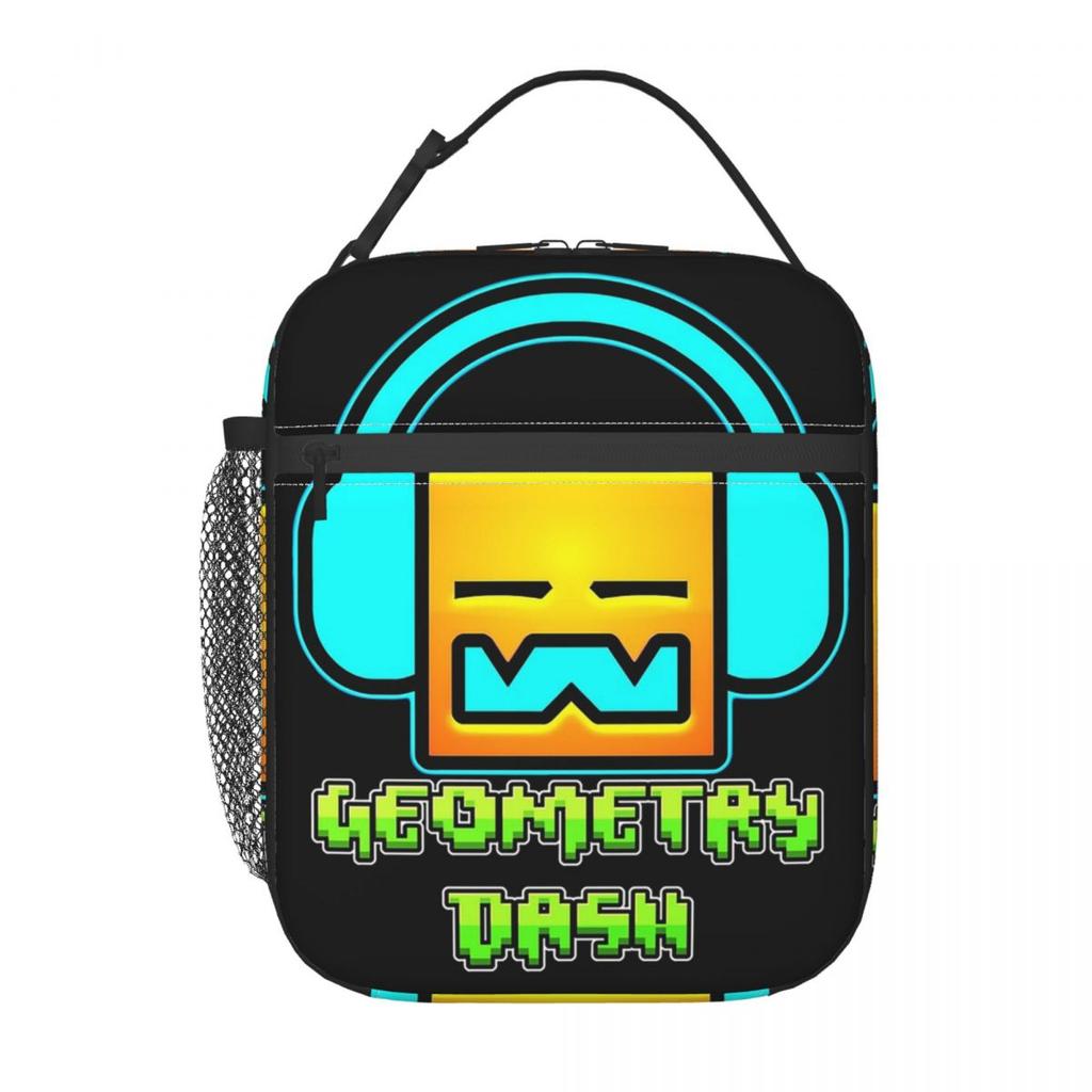 Geometry Dash Spielmusik Süße Geometrische Isolierte Lunchtasche für Damen Kinder Auslaufsichere Lebensmittelboxen Thermische Lunchbox Tragetasche