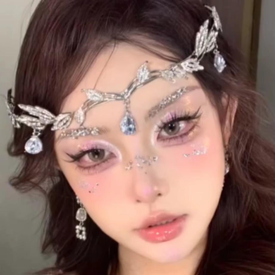 Super Fairy Rhinestone Fringed Forehead, Elf Leaf, Water Drop Headband, Sweet And Advanced Princess Headgear, Bridal Crown