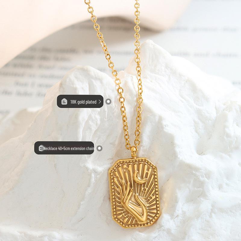European Style Titanium Steel Moon Hand Gesture Pendant Necklace