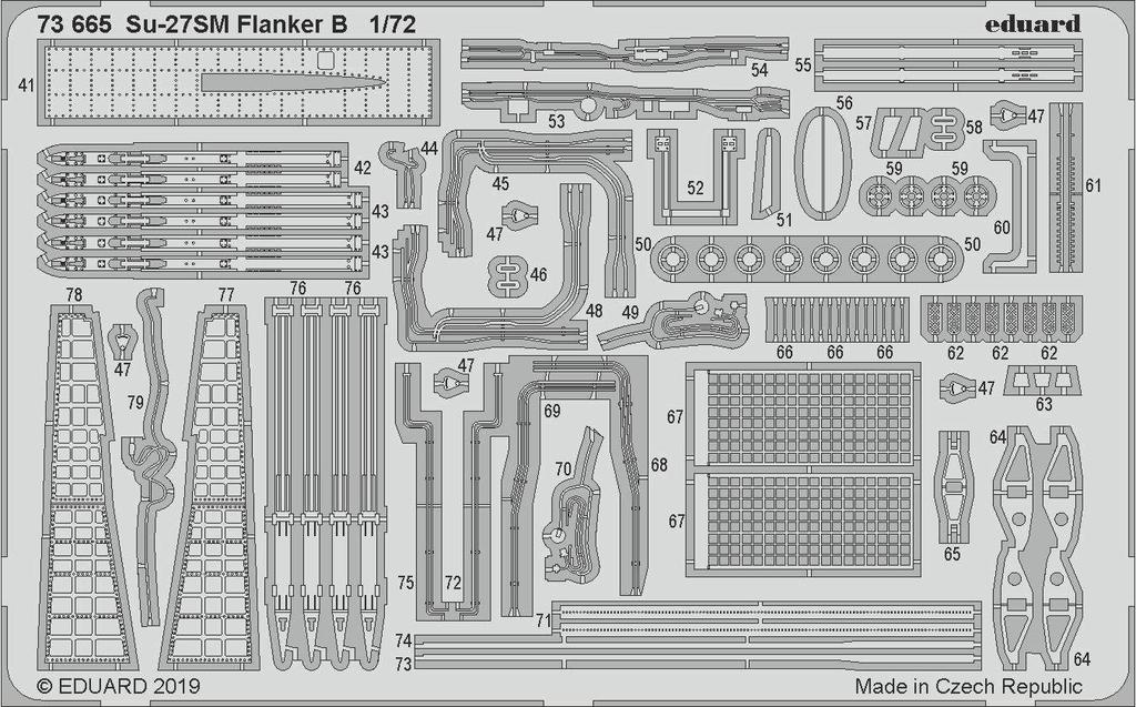 Eduard 1/72 Scale Su-27SM Flanker B Etching Parts (for Zvezda) Plastic Model Kit Parts EDU73665