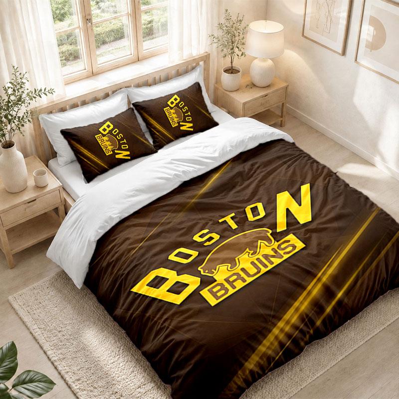 Bedding Set 1 Duvet Cover 2 Pillowcases Boston Bruins Print Bedroom Home Decoration