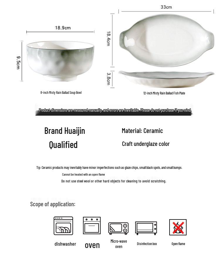 2025 Yan Yu Yao Underglaze Dinnerware Set: Elegant Rice Bowls, Plates, and Soup Bowls