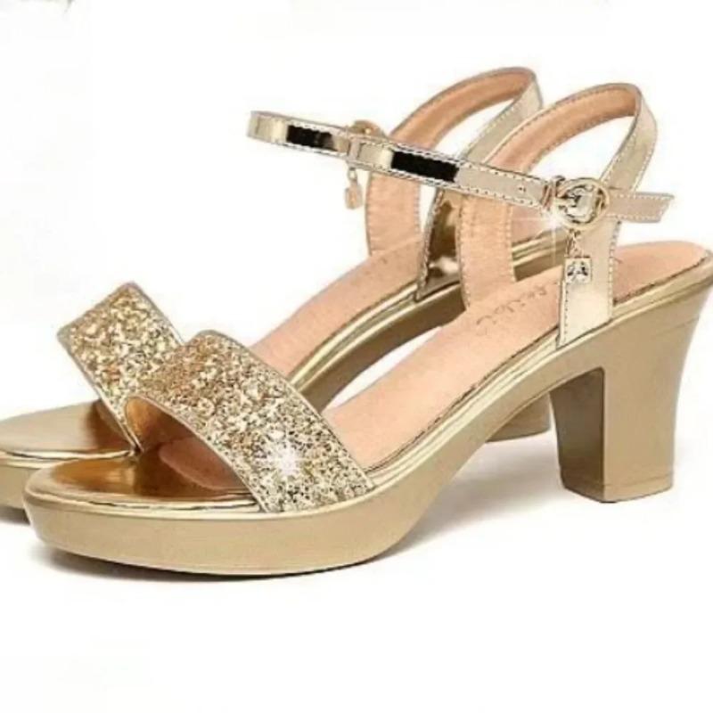 Fashion New Summer Women's Thick Heel Thick Sole Sandals Open Toe Ankle Strap Gladiator Shoes Women's Outdoor Retro Formal High Heels