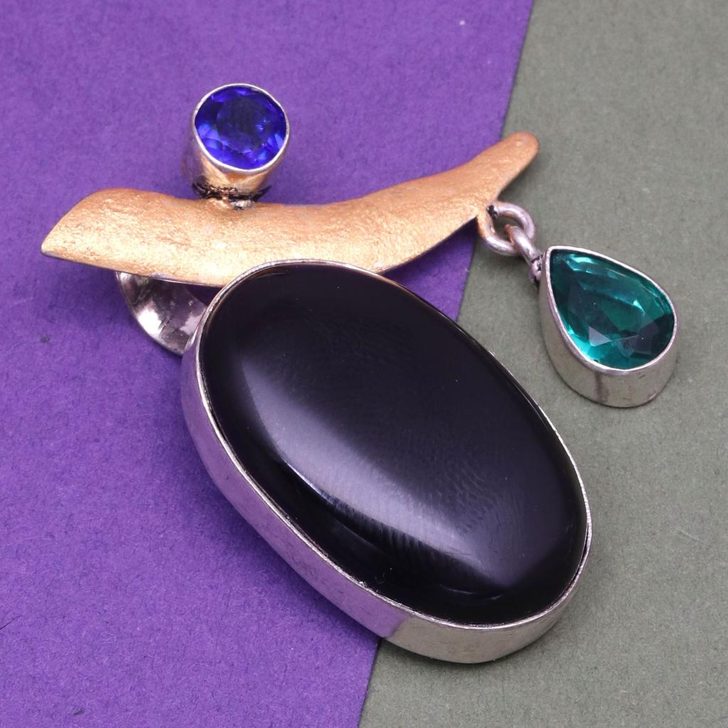 Black Spinal Silver Pendant Gemstone Jewelry  Handicraft Valentine'Day Gold