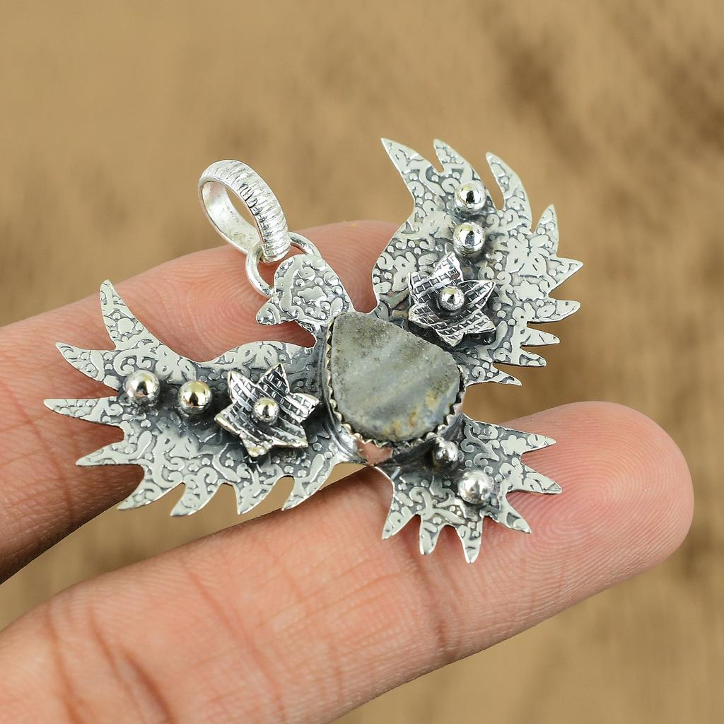 Mothers day Deal Sterling Silver Pear Natural Geode Agate Druzy Eagle Pendant