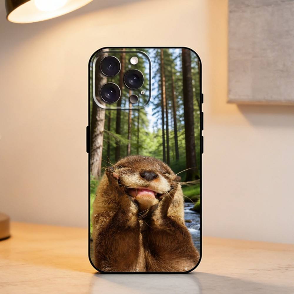 So adorable R-River otter Phone Case For iPhone 17,16,15,14,13,12,11 Plus,Pro Max,XS,Soft Silicone Black Cover iPhone14