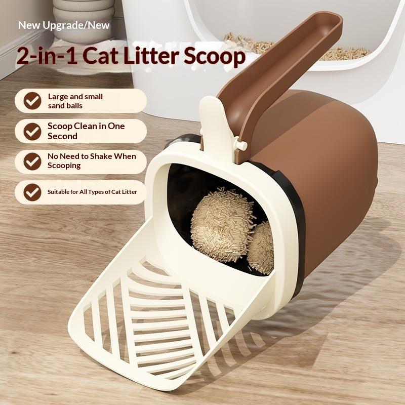 2-In-1 Integrated Cat Litter Scoop Built-In Large Waste Bin Sieve Separate Cat Litter Portable Pet Poop Storage Cleaning Tool