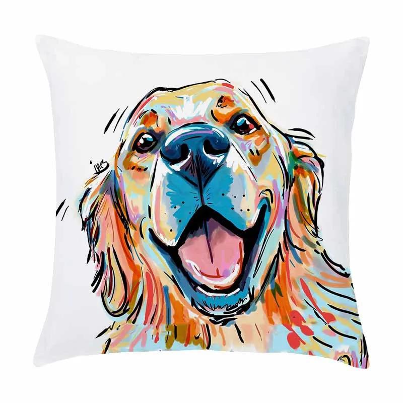 Customizable Home Square Soft Sofa Bed Pillow Cover Painted Dog Decorative Cartoon Puppy