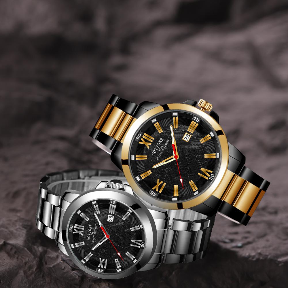 Men'S Steel Belt Watch Simple Trend Waterproof Calendar Luminous Quartz Watch