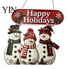 Vintage Style Seasonal Home Accents Christmas Wooden Hanging Sign, Rustic Holiday Wall Decor with Santa Claus Door Hanger Reindeer And Snowman