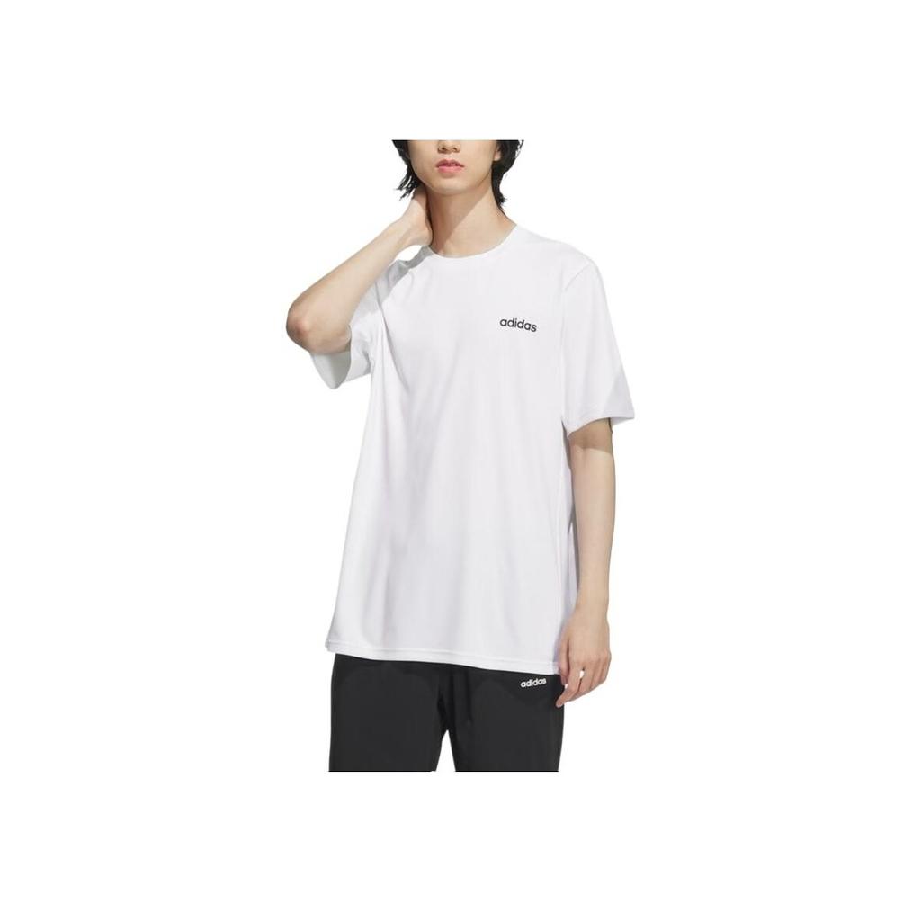 adidas Nadruk z logo Jednolity kolor Outdoor Casual Szybkoschnący Oddychający T-shirt z krótkim rękawem Unisex Top Biały JJ0620