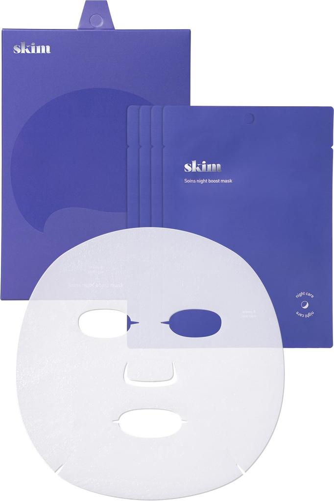 Boost your skin while you Skim Soin Night Boost Mask Highly Night Intensive For Dry and Sensitive 4 Sheets sleep. [Face Mask, Korean, Moisturizing,