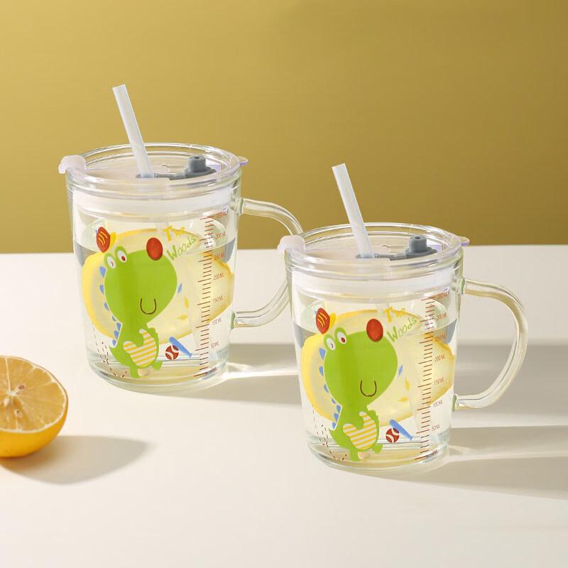 ZISIZ Children s Glass Milk Cup with Lid and Straw