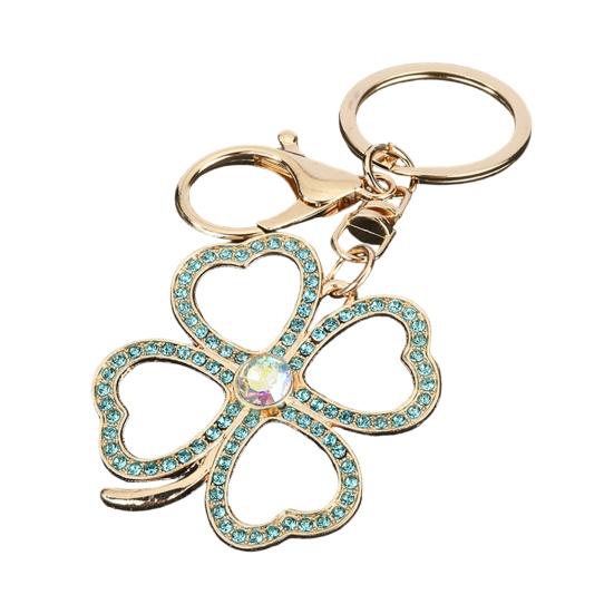 

Keychain Pendant Rhinestones Four Leaf Clover Design Zinc Alloy Key Chain with Lobster Clasp Easy to Hang Key Holder Backpack Car Accessory синій
