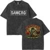 Hot Limited Anarchy Son Samcro Graphic Print Vintage Washed T-shirt Men Women Streetwear Skeleton Hip Hop Rock Casual Short Sleeve Loose Oversized Top