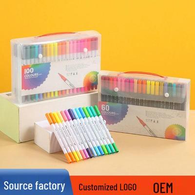 120-Color Double-Ended Watercolor & Fineliner Pens - Washable Children's Art Brush Set