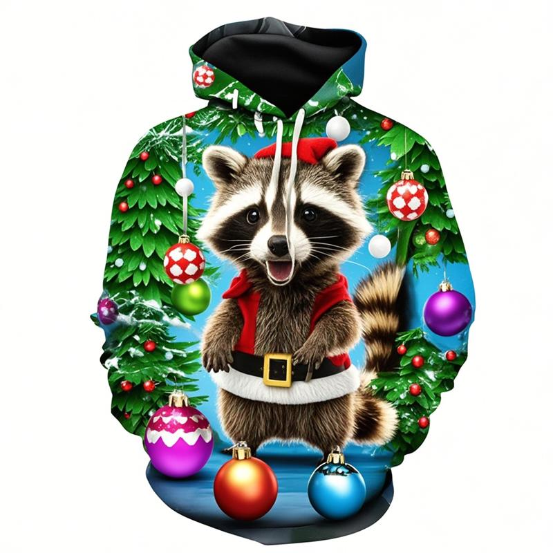 Cute Raccoon Graphic Sweatshirts Harajuku Fashion Christmas Hoodies For Men Female Clothes Tracksuit Boys Pullovers Kids Tops