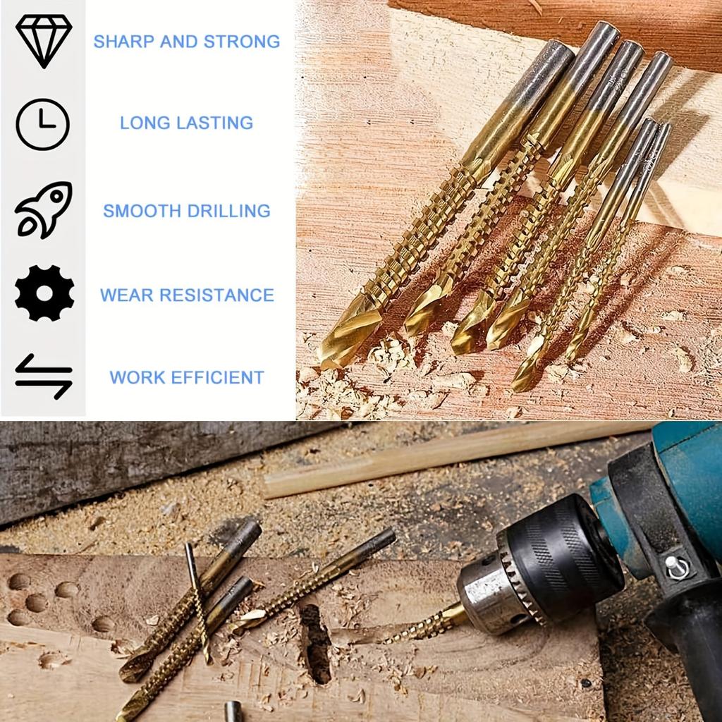 6 Pieces Titanium Twist Drill Bit Set, 135°Tip High Speed Steel, Size 3mm-8mm, Ideal Drilling In Wood/Cast Iron/Aluminum Alloy