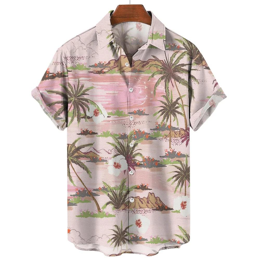 Hawaiian Shirts For Male Flower Pattern Men's Casual Short Sleeved Top Summer Oversized Streetwear Original Men Clothing