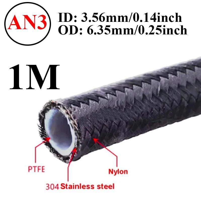 

3FT AN3 AN4 AN6 AN8 AN10 AN12 Universal Fuel Hose Oil Gas Cooler Line Pipe Tube Inside PTFE Nylon Stainless Steel Double Braided 1M AN3