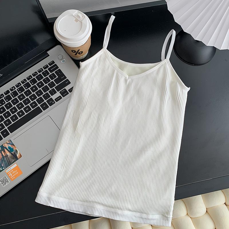 Autumn and Winter Warm Cotton Vest Base Coat Plus Velvet Thickening Student Korean Version Small Suspenders Outside To Wear Inside To Show Thin