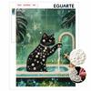 Pearl Painting Kit 5D/DIY Pearl Mosaic Inlaid Black Cat Bathing Scene Home Wall Decoration Art