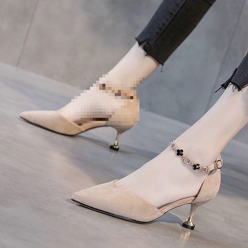 

Французские сандалии с сумкой на голове весна и лето новые универсальные темпераментные тонкий каблук пряжка с острым носком сексуальные туфли на высоком каблуке женские 40