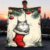 1pc Christmas Stocking Cat Outdoor Soft Polyester Flannel Throw Blanket Versatile for All Seasons , Soft , Cozy , Warm All Season Quilted Throw ,