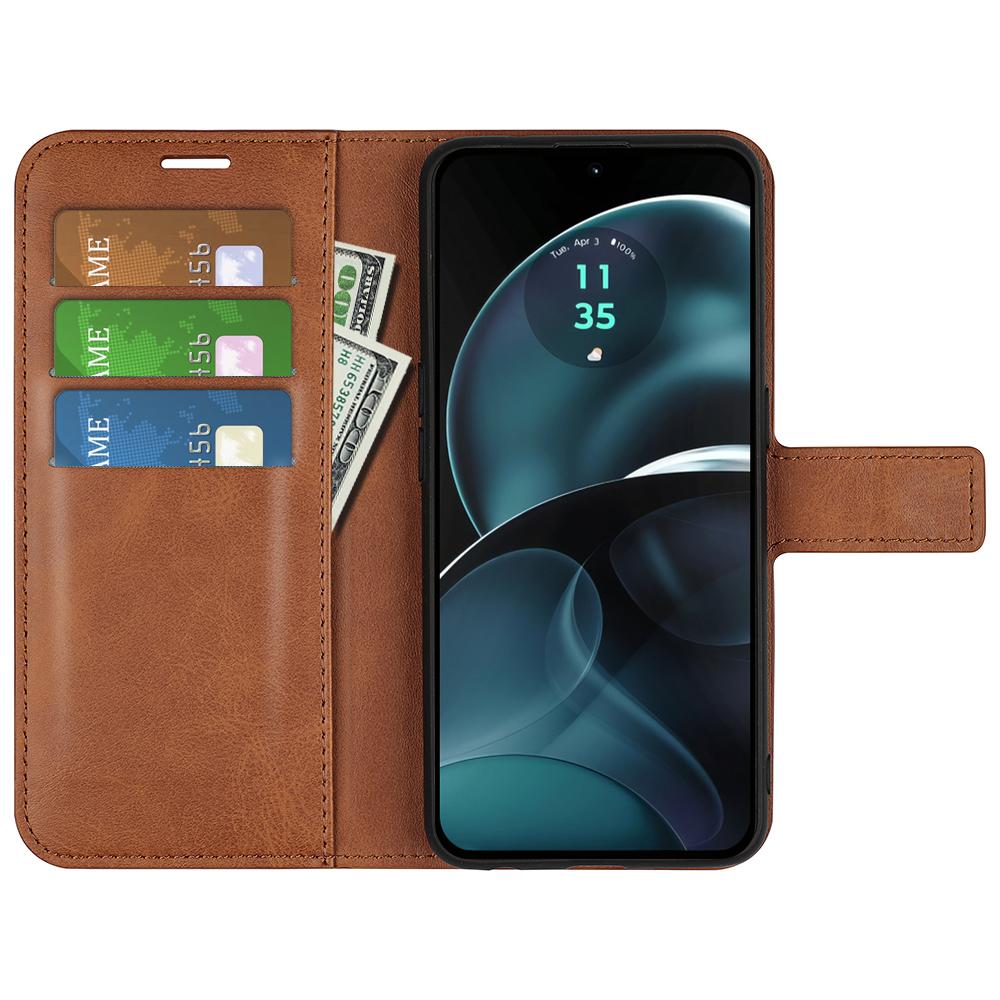 

For Motorola Moto G14 4G Wallet Stand PU Leather Phone Case Calf Texture Full Protection Phone Cover Light Brown