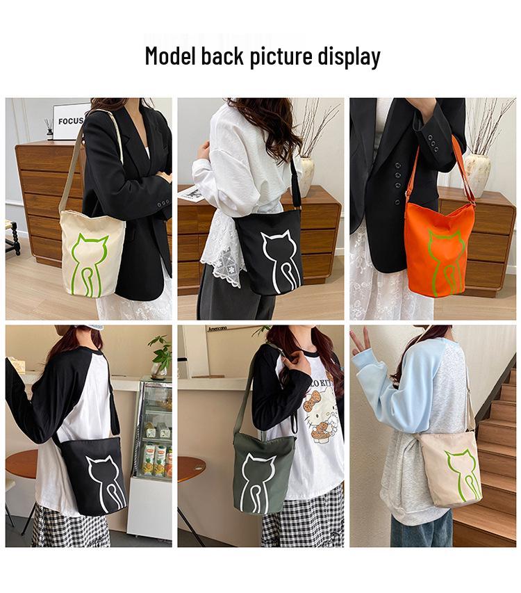 2025 Koreanischer Stil Damen Rucksack mit großer Kapazität zum Umhängen – Niedliche Kätzchen Eimer Tasche