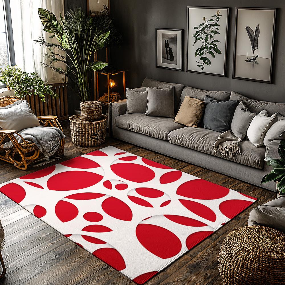 

Tuniu Red White Geometric Pattern Rug Non Slip Floor Mat for Living Room Bedroom Kitchen Decor 50x80cm
