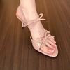 Fashion Women's Cool Drag Fashion Round Toe Open Toe One Line with Bow Non-slip Sandals Summer Outer Wear Stiletto Heels