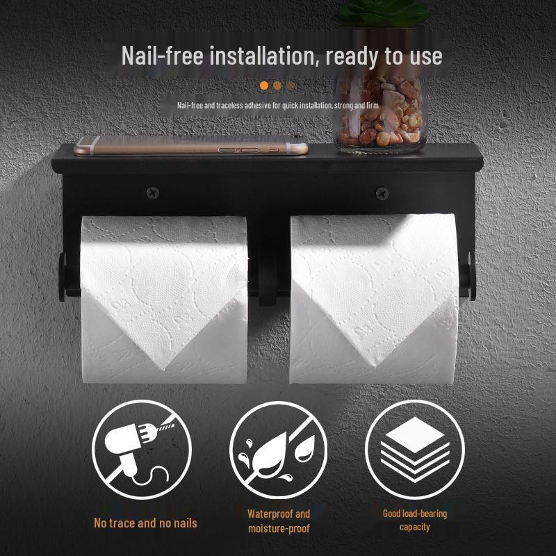 SUS304 Black Double Roll Wall-Mounted Paper & Phone Holder