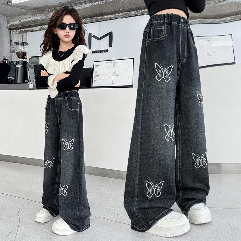 High Quality Kids Girl Butterfly Denim Jeans Children's Clothing Jeans Pants Long Trousers