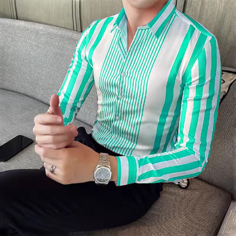 9-color Striped Men's Shirt Casual Breathable Plus Size Men's Clothing Sports Comfortable Fabric Long Sleeved Shirt Collar