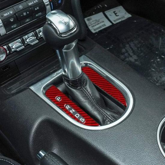 Center Console Gear Box Shift Button Cover Trim Protector for Mustang Red Carbon
