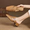 Mode 2025 Draußen Sommer Damen Pantoletten Echtes Leder Damen Schuhe Zehenbedeckt Klobiger Mittelhoher Absatz Hausschuhe Prägnante Moderne Hausschuhe Sandalen
