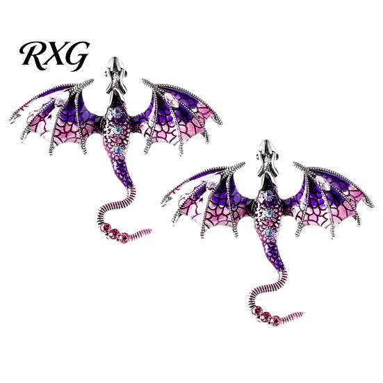 Long-lasting Dragon Pin 2Pcs Rhinestone Flying Brooch, Western Winged Lapel Pin, Alloy Brooch Sweater Cardigan Coat Suit Scarf Decor, Men Jewelry