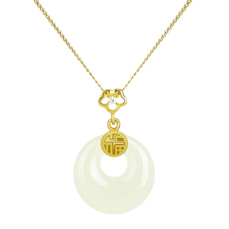 S925 Sterling Silver Hetian Jade Fu Character Necklace, Chinese Style Light Luxury Clavicle Chain for Women - Elegant Gift Accessory