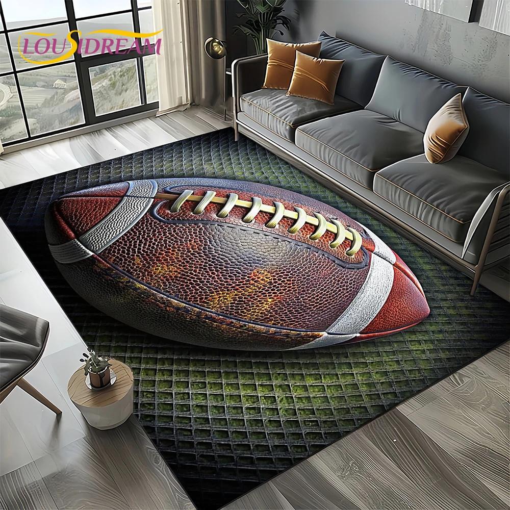 2025 Rugbyfeld Rugby American Football Cartoon Teppich für Wohnzimmer Schlafzimmer Zuhause Sofa Dekoration, Teppich rutschfeste Fußmatte
