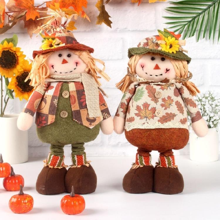 Standing Plush Harvest Scarecrows Dolls with Stretchable Long Legs Autumn Thanksgiving Festivals Decors for Indoor Space