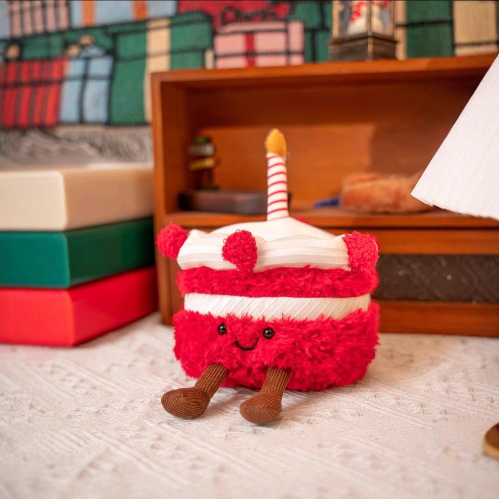 Fun Red Cake Doll Cute Strawberry Cake Plush Toy Red Birthday Gift for Girls Fake Cake