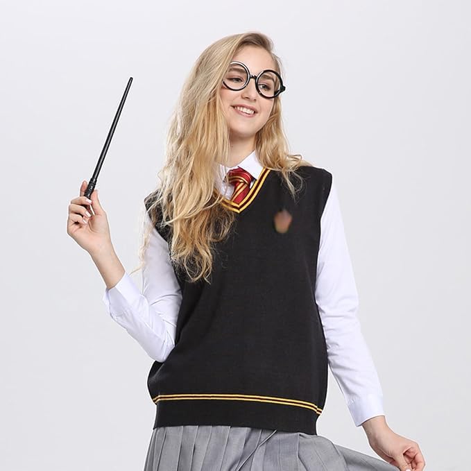 Magic Cosplay Set Gryffindor Vest Sweater Magic Vest Halloween Cosplay Costume Everyday Wear Unisex Vest Tie Glasses Set [Formemory] 3-Piece (S)