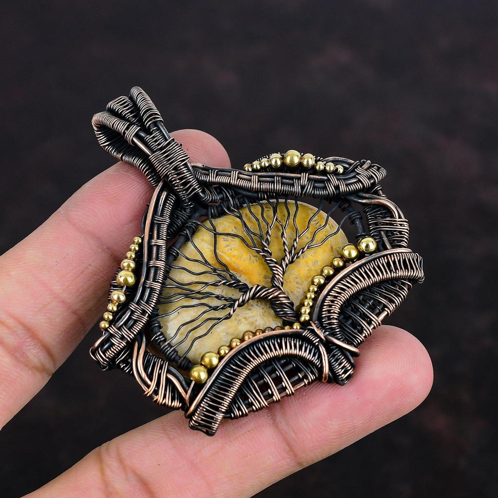 Lebensbaum Fossil Koralle Anhänger Kupferdraht gewickelter Anhänger Handgefertigter Schmuck Natur Edelstein Anhänger Kupferdraht Schmuck Verlobungsgeschenke