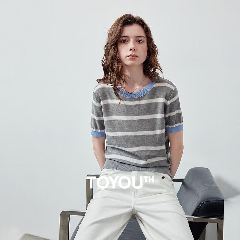 Chuyu Women s Lyocell Retro Stripe Short-Sleeve Knit Top S