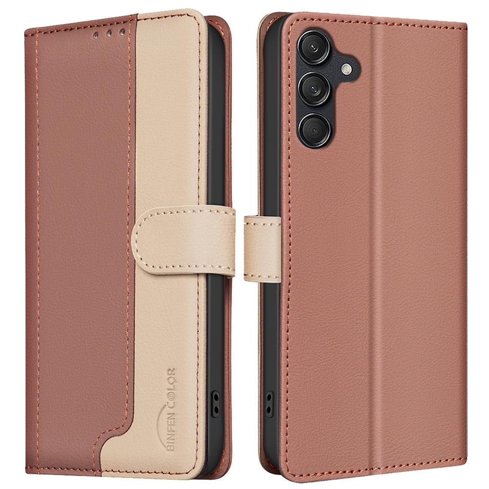 

BINFEN COLOR BF33 For Samsung Galaxy S25+/S24+ Case Splicing Color RFID Blocking Leather Cover Brown