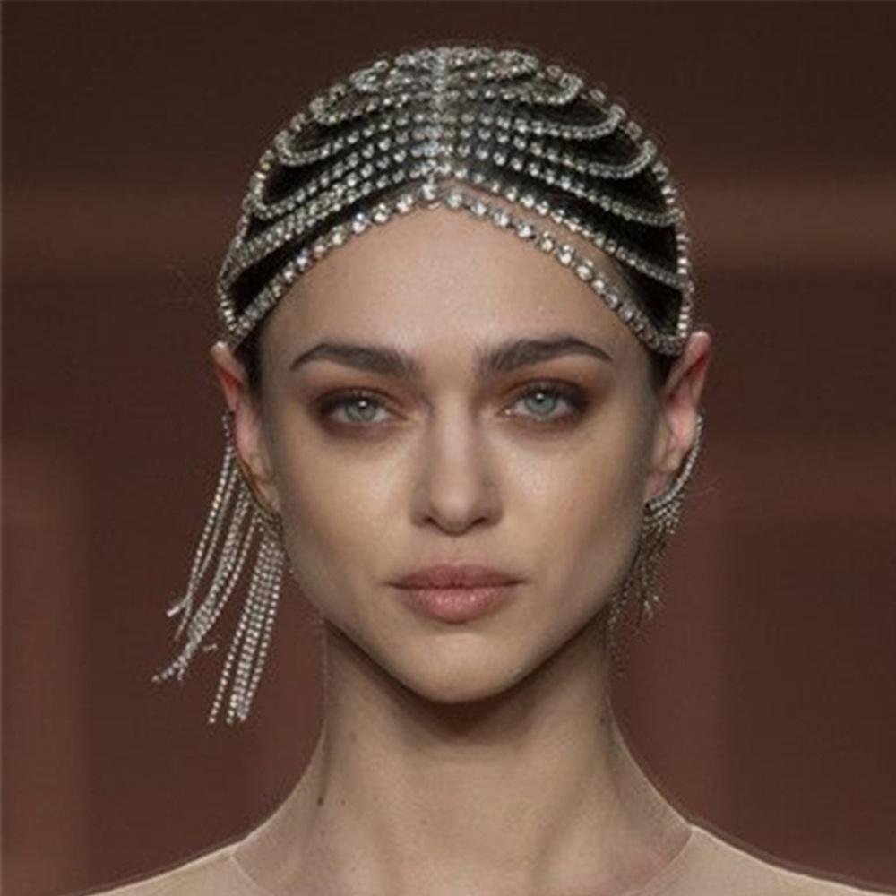 Tassel Headwear Jewelry Shiny Crystal Multilayer Hair Chain Accessories Dance Party Accessories Bride Jewelry rhinestone hair chain