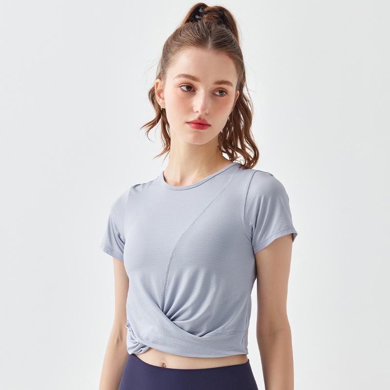 Cross-Wrap Bare-Feel Quick-Dry Short-Sleeve Yoga Crop Top
