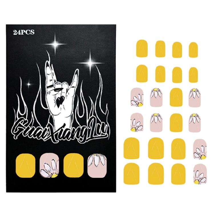 Kurzer quadratischer künstlicher Nagel Winter Press-on-Nagel Florale Designs Glänzend Vollabdeckung Aufkleb-Nagel für Damen 24 Stück